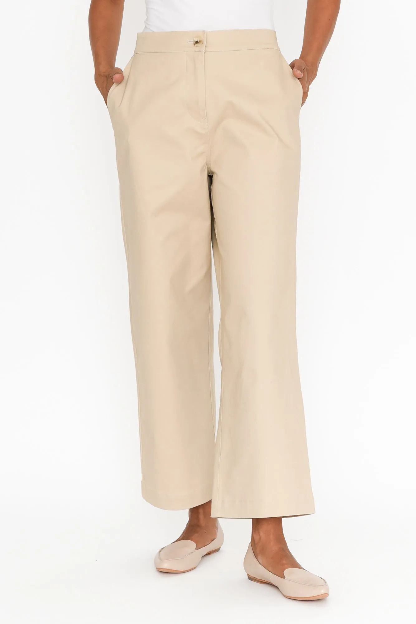 Sinatra Beige Cotton Wide Leg Pants sold by Blue Bungalow