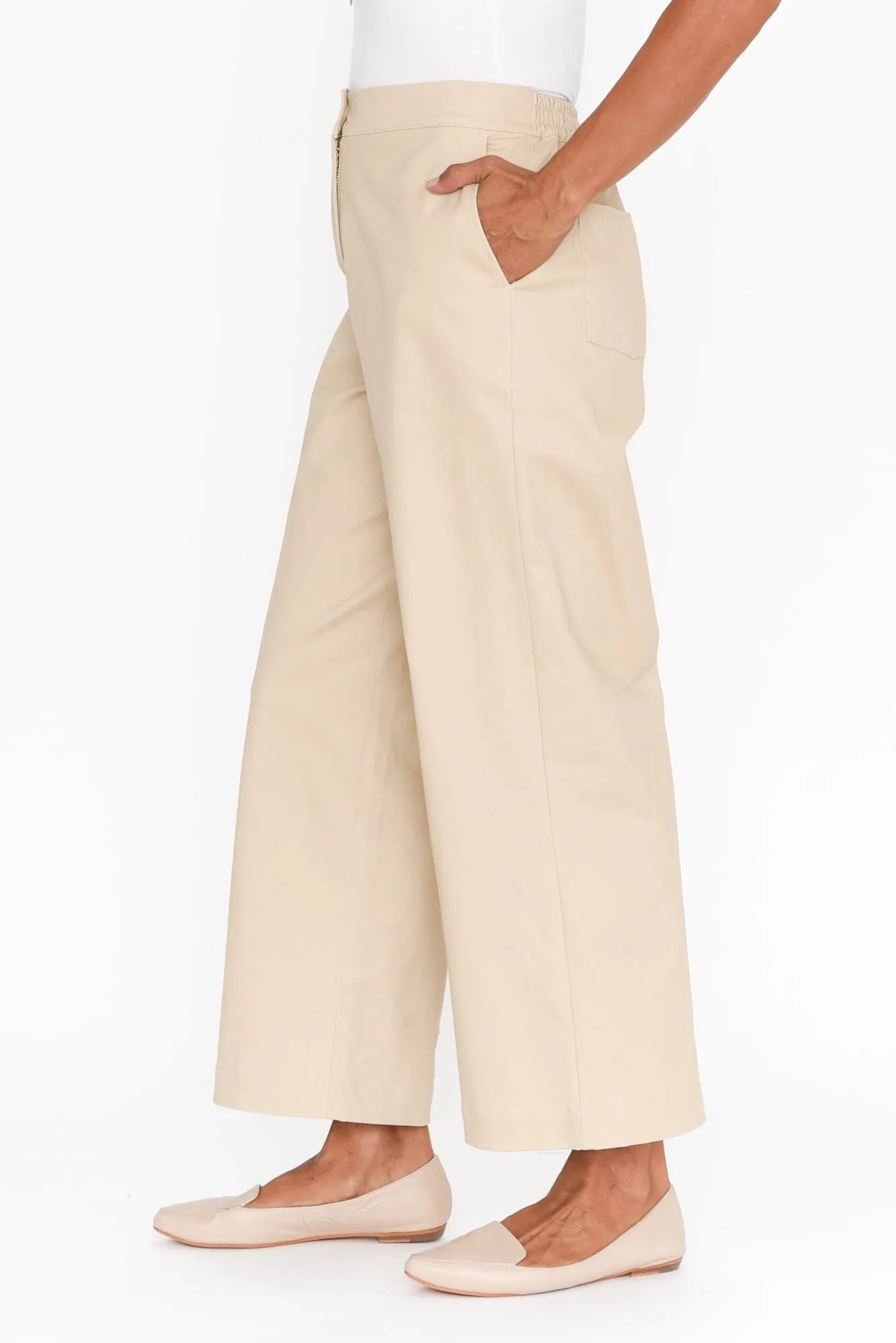 Sinatra Beige Cotton Wide Leg Pants sold by Blue Bungalow product image thumbnail 3