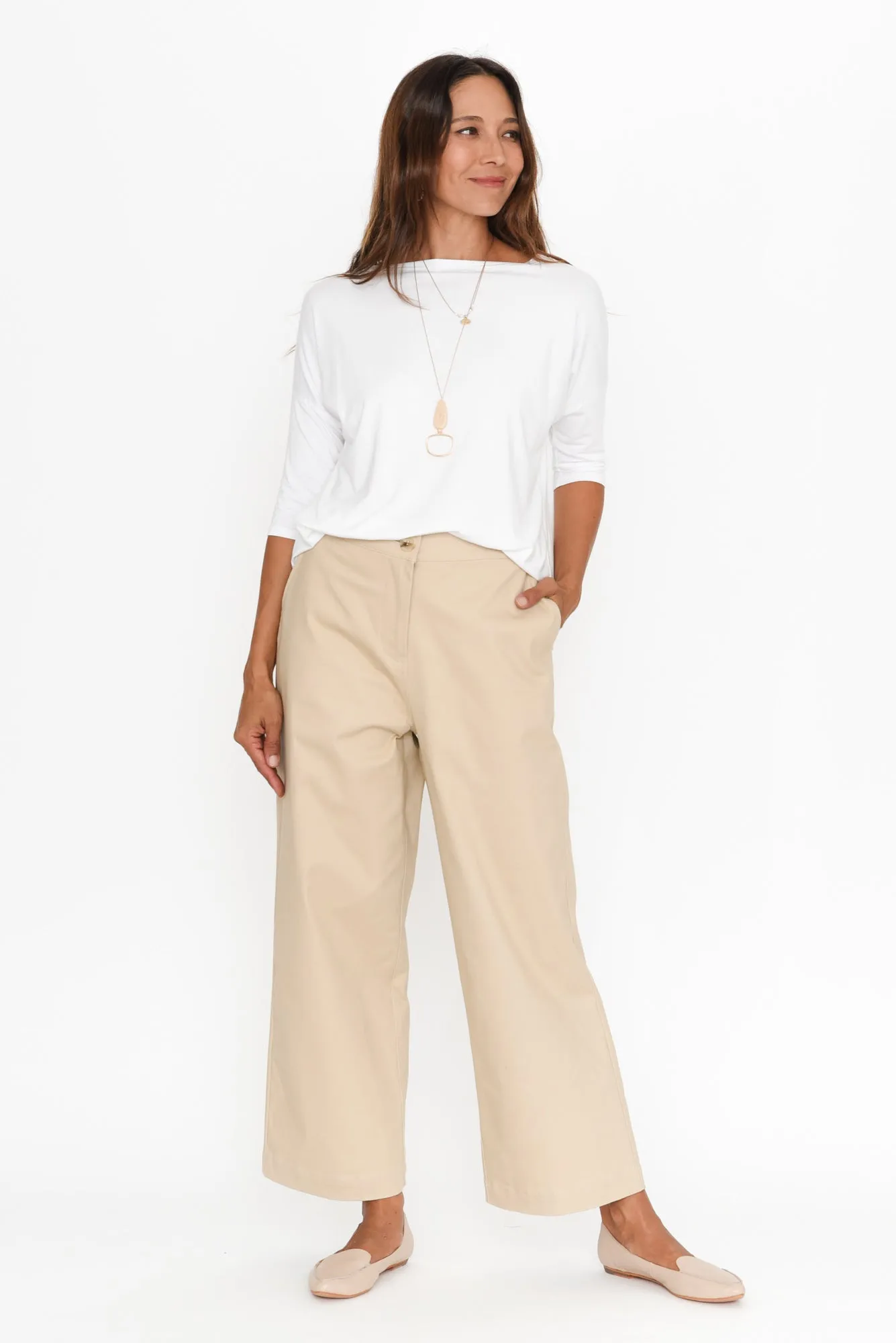 Sinatra Beige Cotton Wide Leg Pants sold by Blue Bungalow product image thumbnail 2