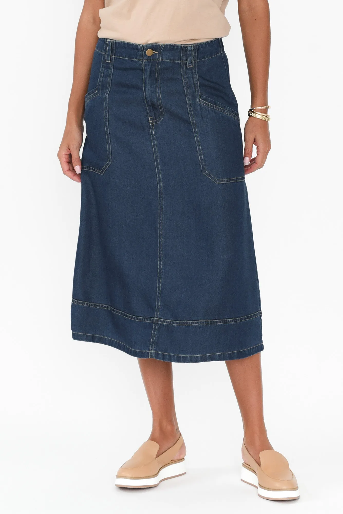 Yvonne Mid Wash Tencel Midi Skirt sold by Blue Bungalow