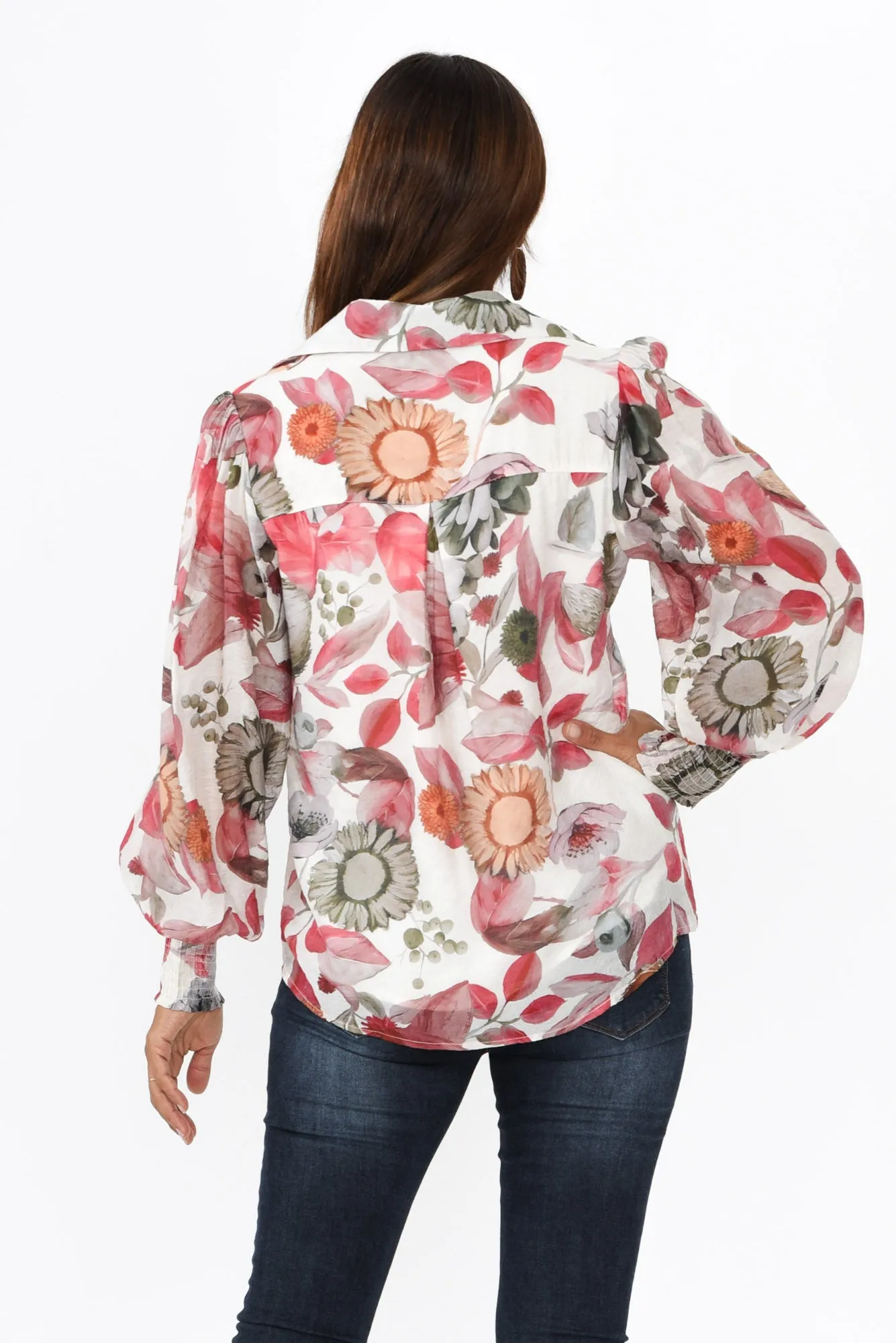 Lucille Red Floral Collared Shirt sold by Blue Bungalow product image thumbnail 4
