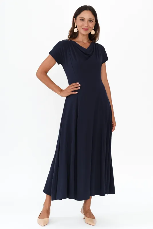 Eve Navy Bamboo Midi Dress sold by Blue Bungalow