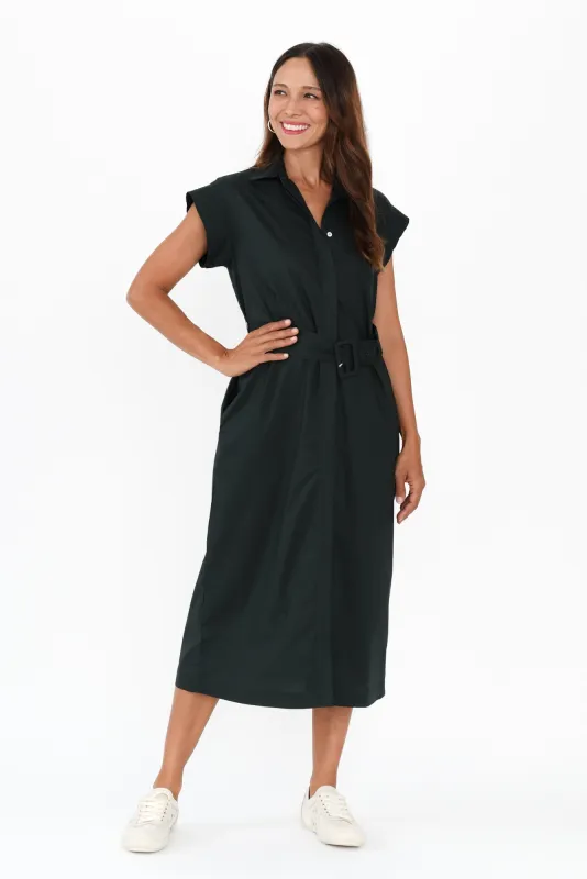 Gail Black Cotton Belted Dress sold by Blue Bungalow