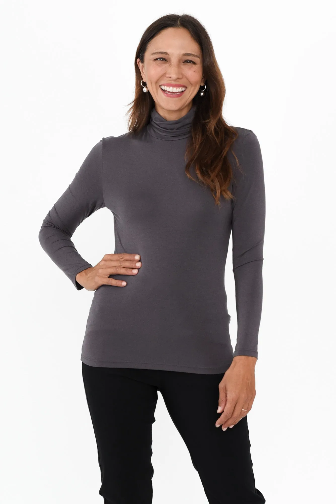 Graphite Micro Modal Turtleneck Top sold by Blue Bungalow