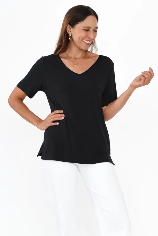 Ella Black Micro Modal Vee Tee sold by Blue Bungalow