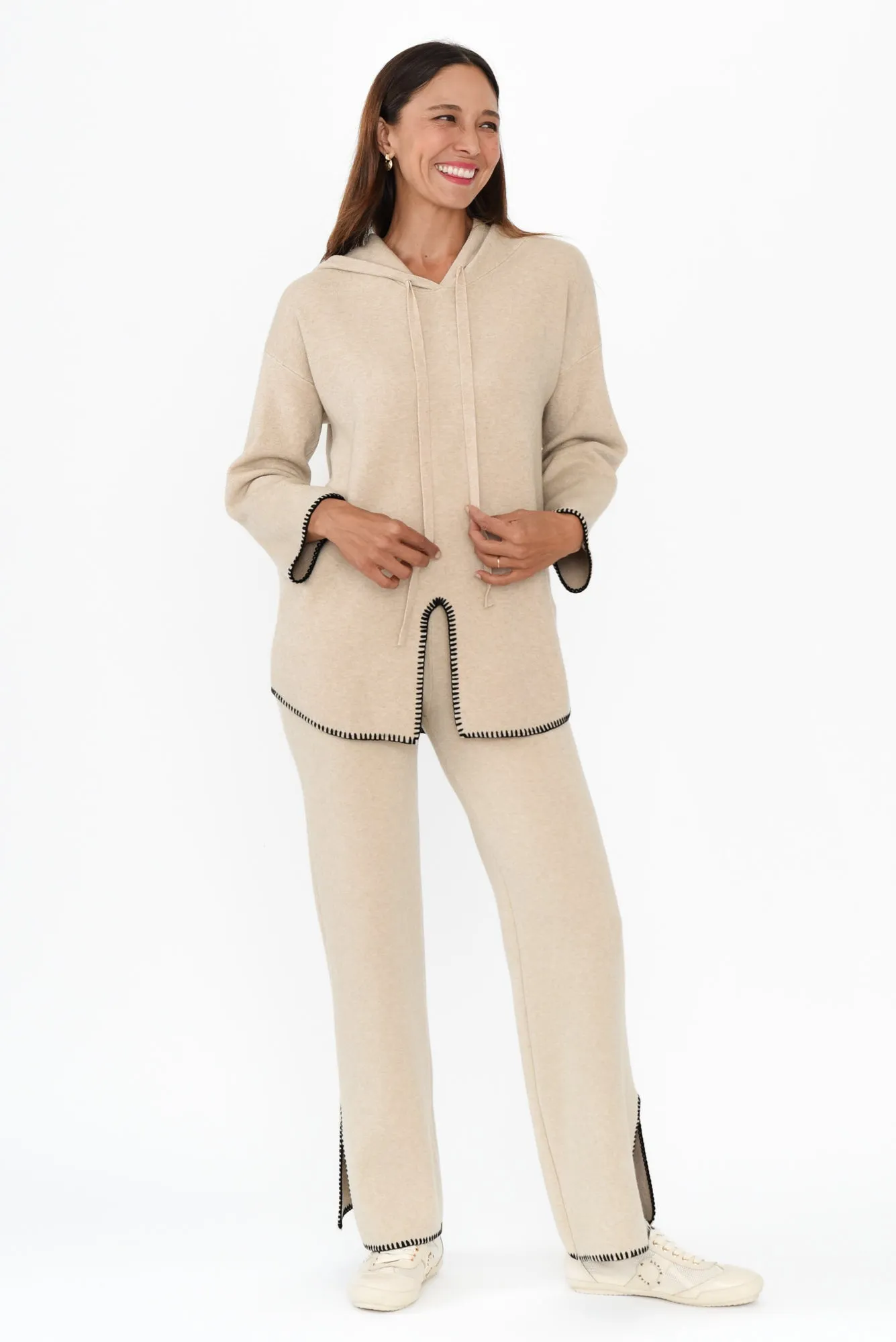 Cosy Natural Contrast Hooded Knit Jumper sold by Blue Bungalow product image thumbnail 2