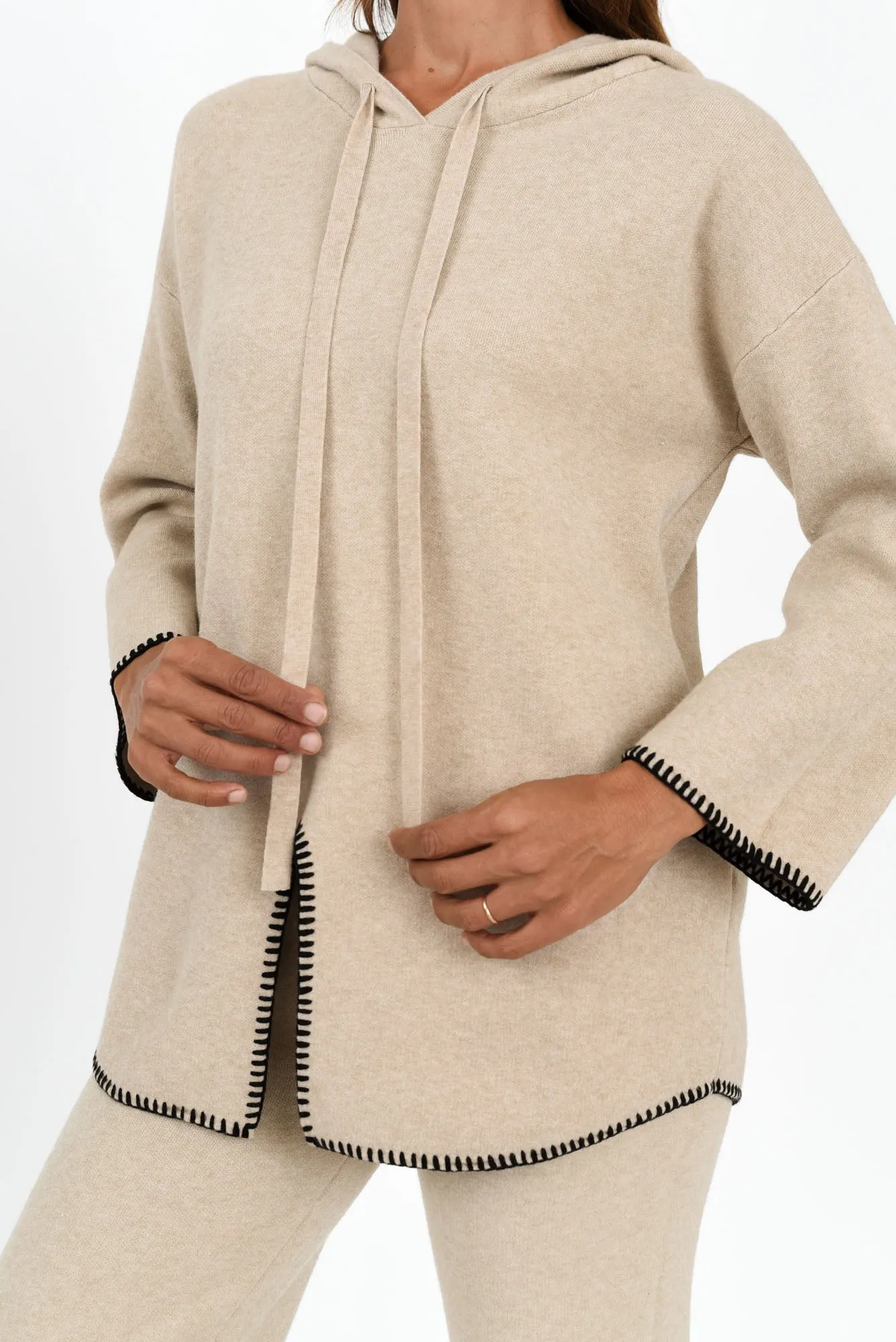 Cosy Natural Contrast Hooded Knit Jumper sold by Blue Bungalow product image thumbnail 5