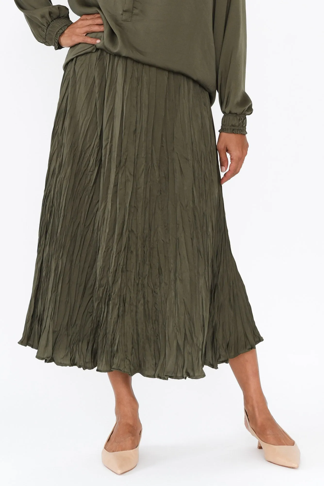 Kiko Khaki Crinkle Skirt sold by Blue Bungalow