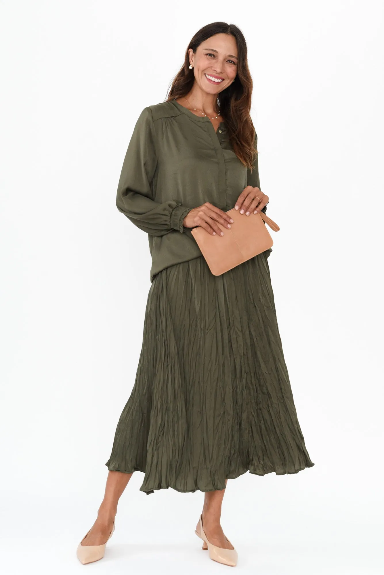 Kiko Khaki Crinkle Skirt sold by Blue Bungalow product image thumbnail 2
