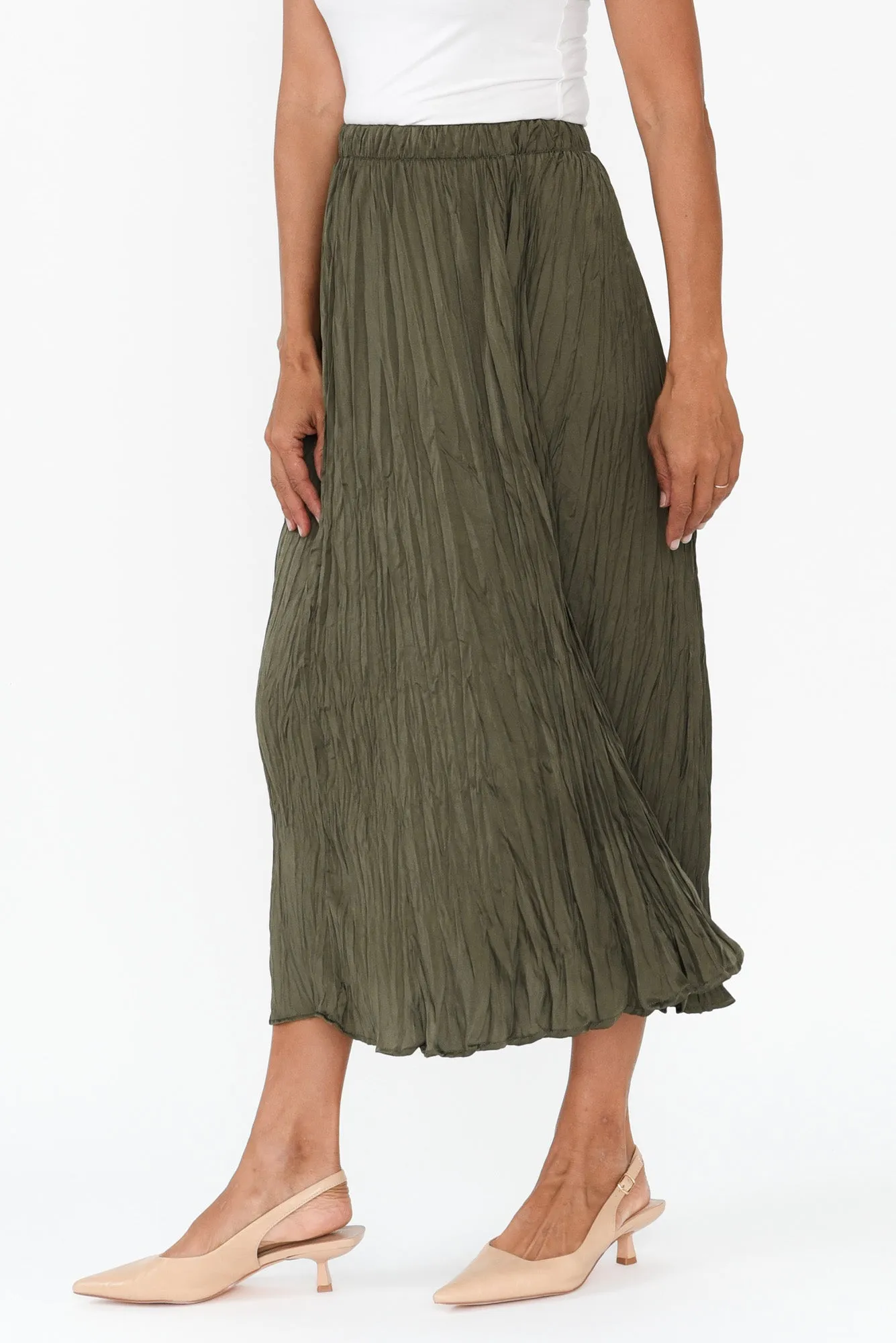 Kiko Khaki Crinkle Skirt sold by Blue Bungalow product image thumbnail 3