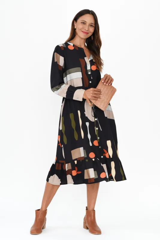 Galleria Black Geo Tie Dress sold by Blue Bungalow