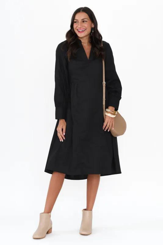 Chardonnay Black Cotton Poplin Dress sold by Blue Bungalow