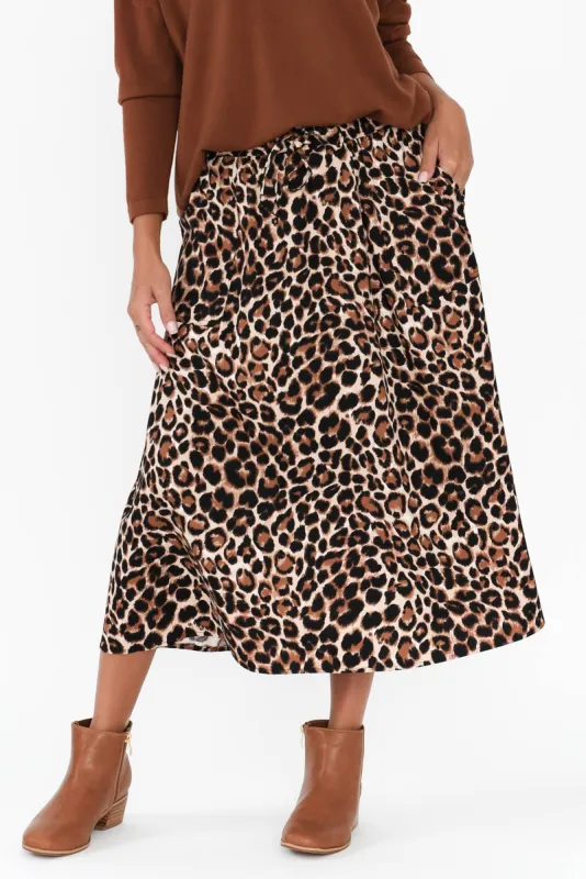 Sirah Beige Leopard Cotton Skirt sold by Blue Bungalow