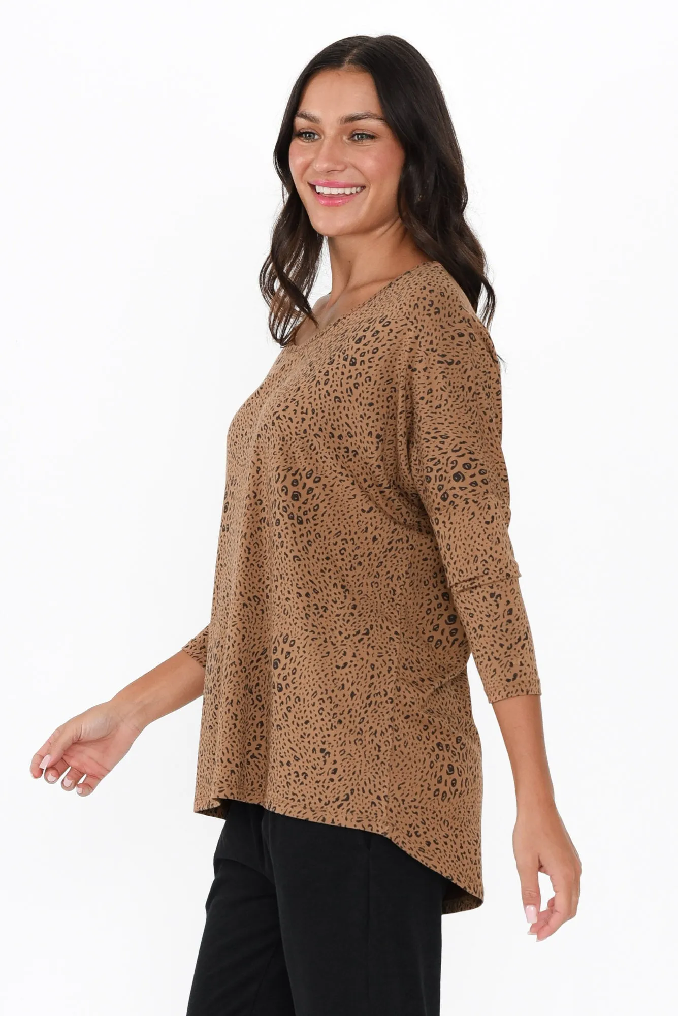 Natural Leopard Milan 3/4 Sleeve Top sold by Blue Bungalow product image thumbnail 3