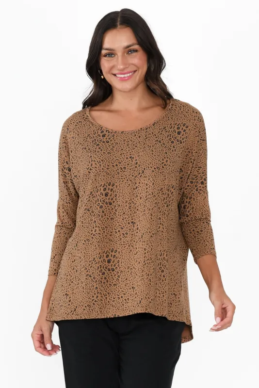Natural Leopard Milan 3/4 Sleeve Top sold by Blue Bungalow