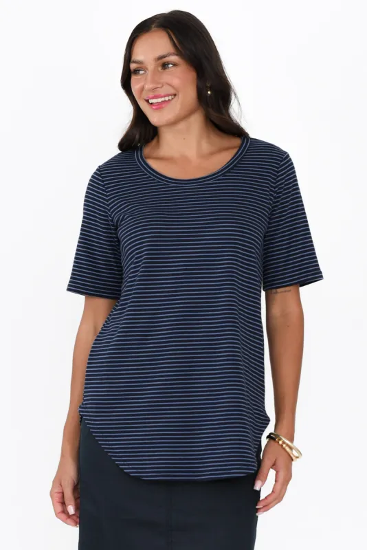 Ariana Blue Pinstripe Cotton Tee sold by Blue Bungalow