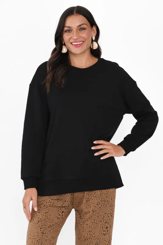 Easy Black Cotton Crew Sweatshirt sold by Blue Bungalow