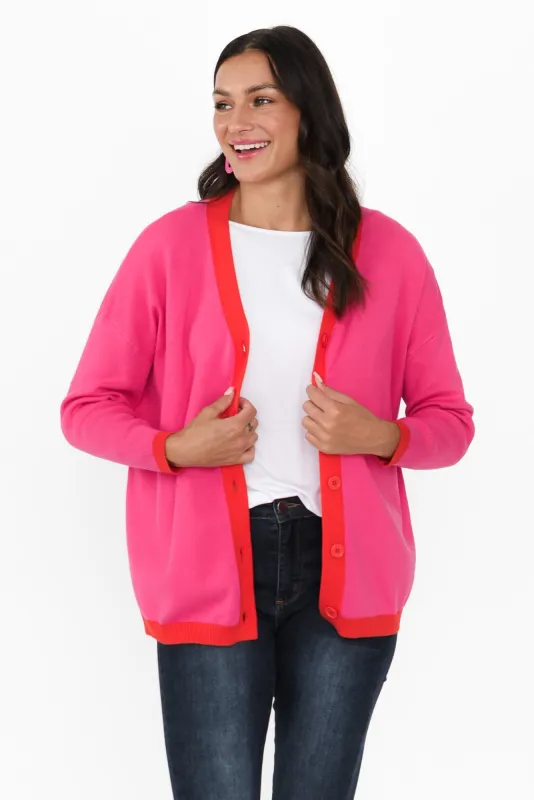 Hampton Pink Contrast Cardigan sold by Blue Bungalow