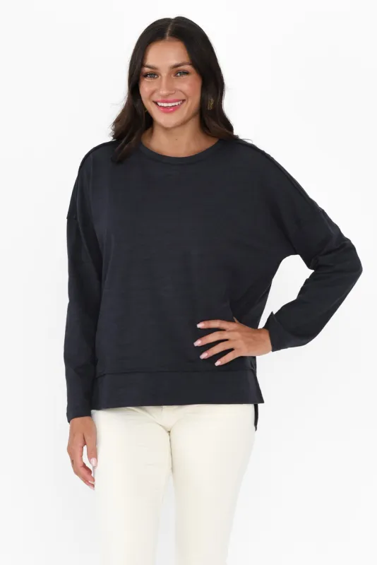 Roxette Navy Cotton Long Sleeve Top sold by Blue Bungalow