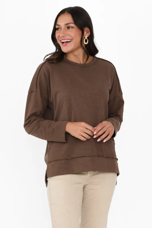 Roxette Chocolate Cotton Long Sleeve Top sold by Blue Bungalow