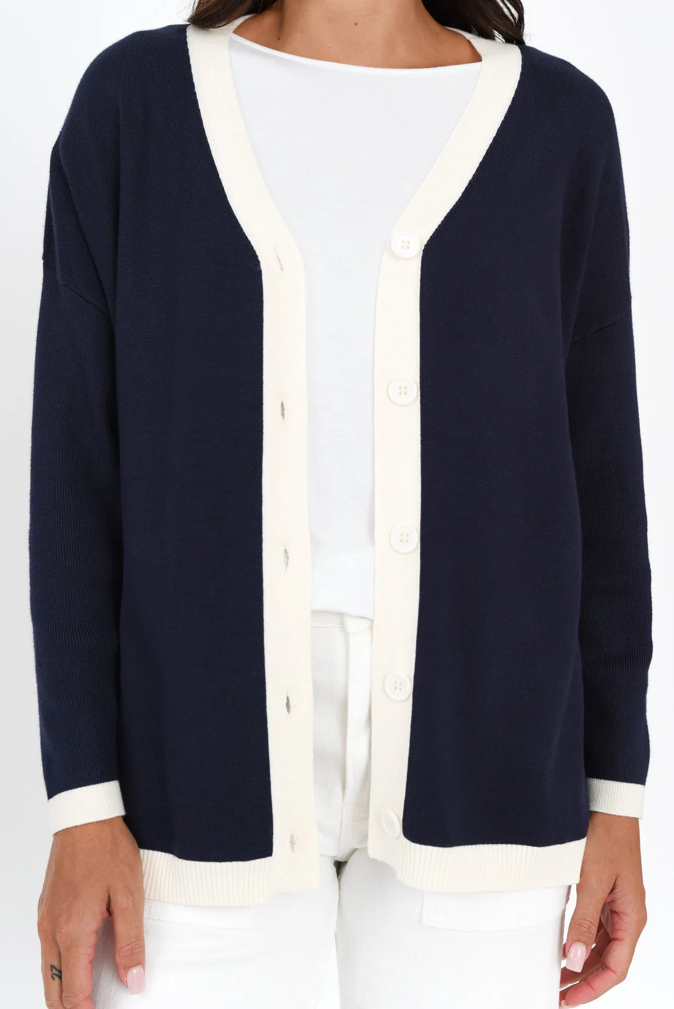 Hampton Navy Contrast Cardigan sold by Blue Bungalow product image thumbnail 5