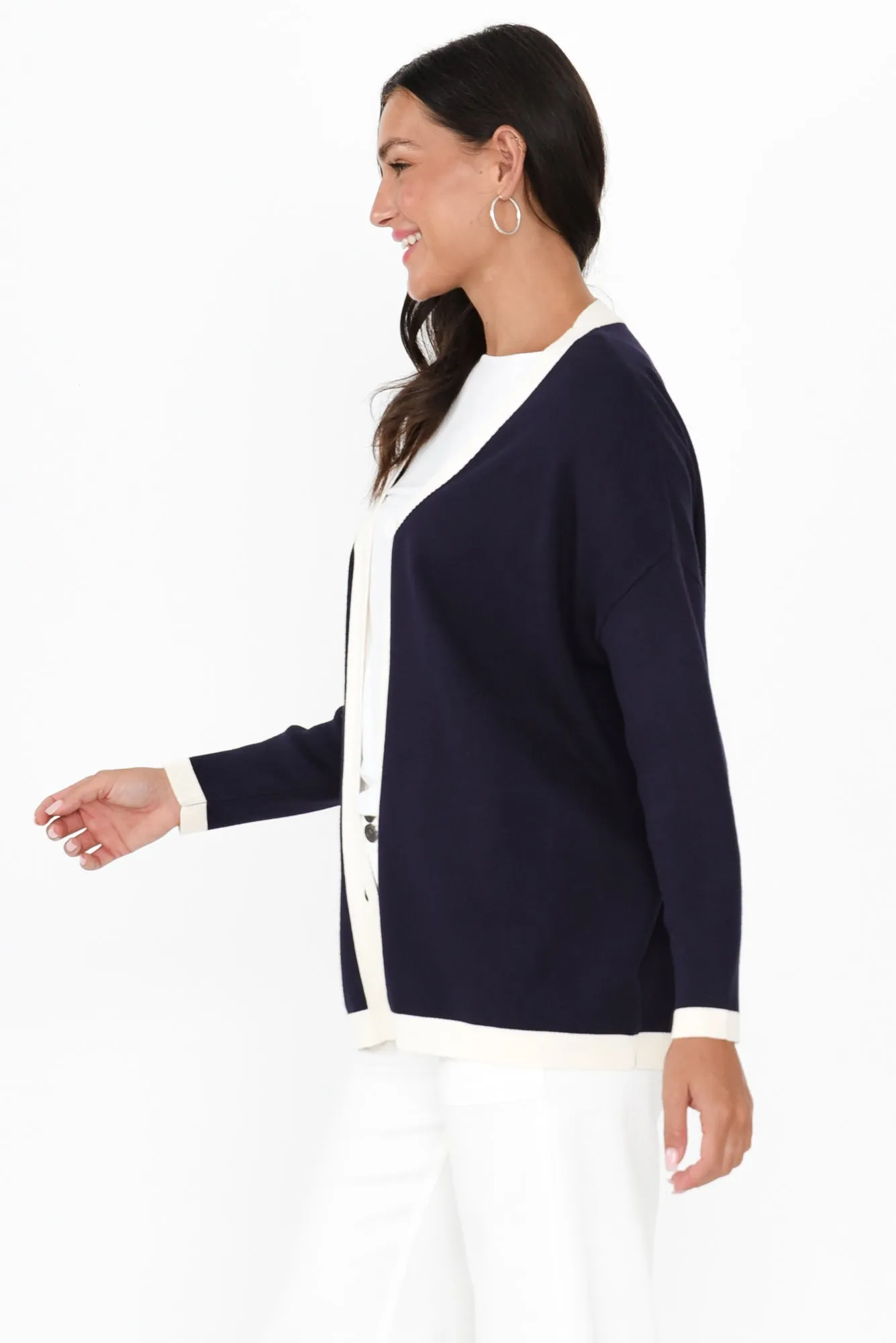 Hampton Navy Contrast Cardigan sold by Blue Bungalow product image thumbnail 3