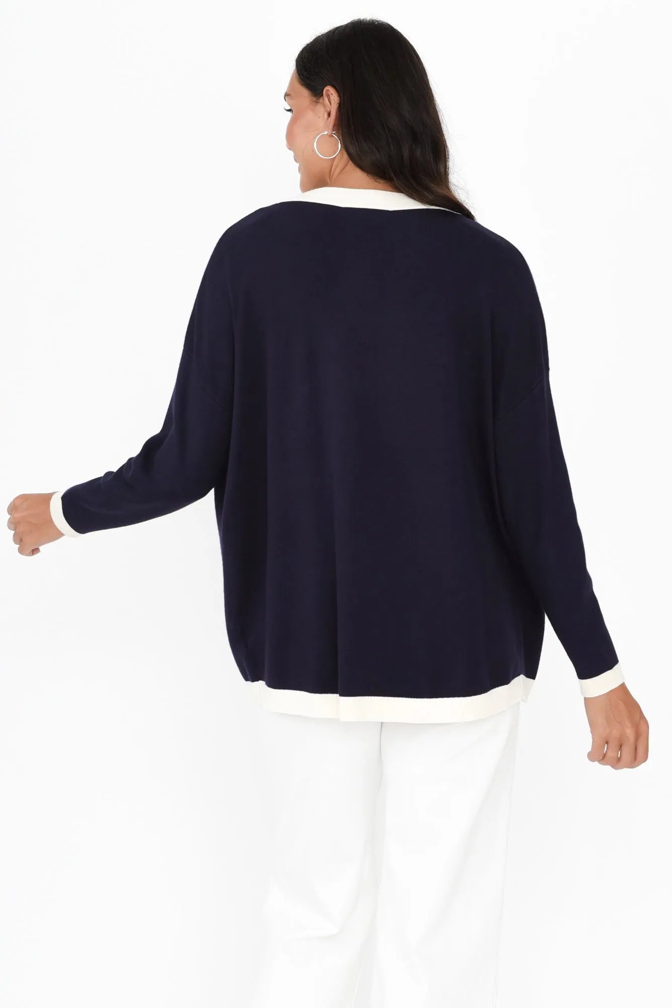 Hampton Navy Contrast Cardigan sold by Blue Bungalow product image thumbnail 4