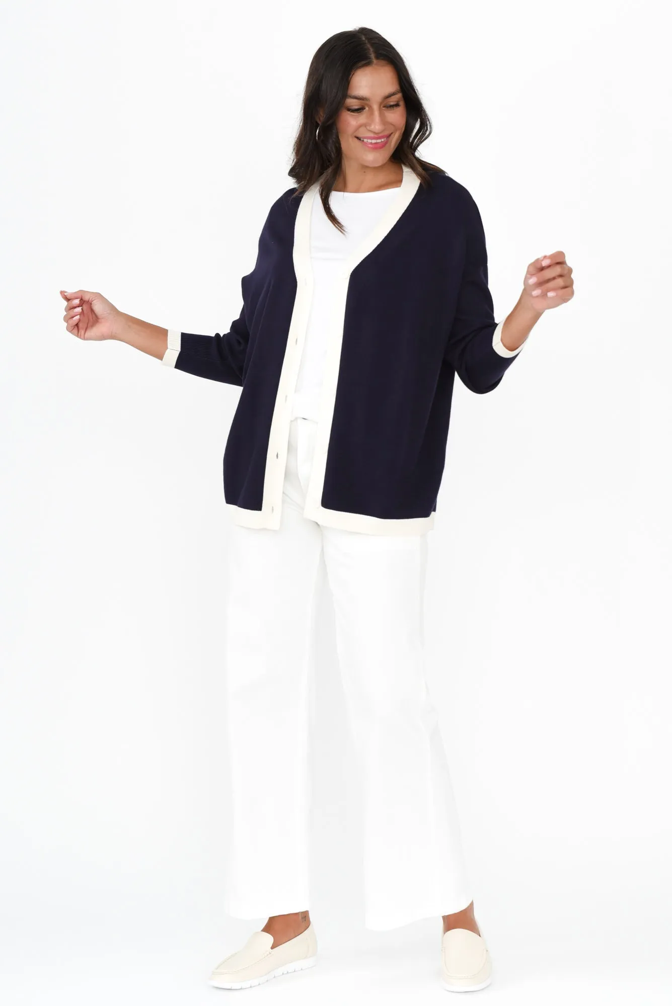 Hampton Navy Contrast Cardigan sold by Blue Bungalow product image thumbnail 2