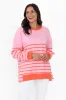 Easy Pink Stripe Cotton Crew Sweatshirt sold by Blue Bungalow