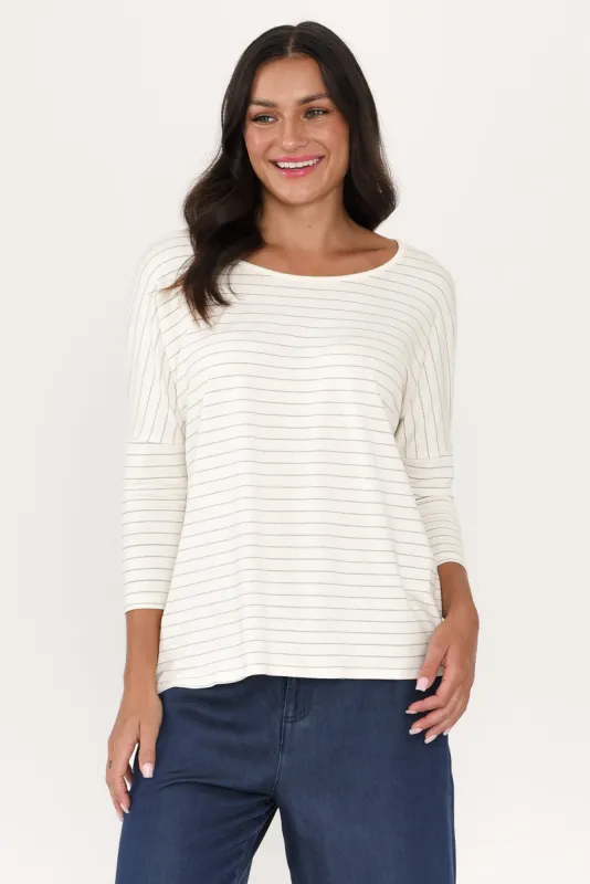 White Stripe Milan 3/4 Sleeve Top sold by Blue Bungalow