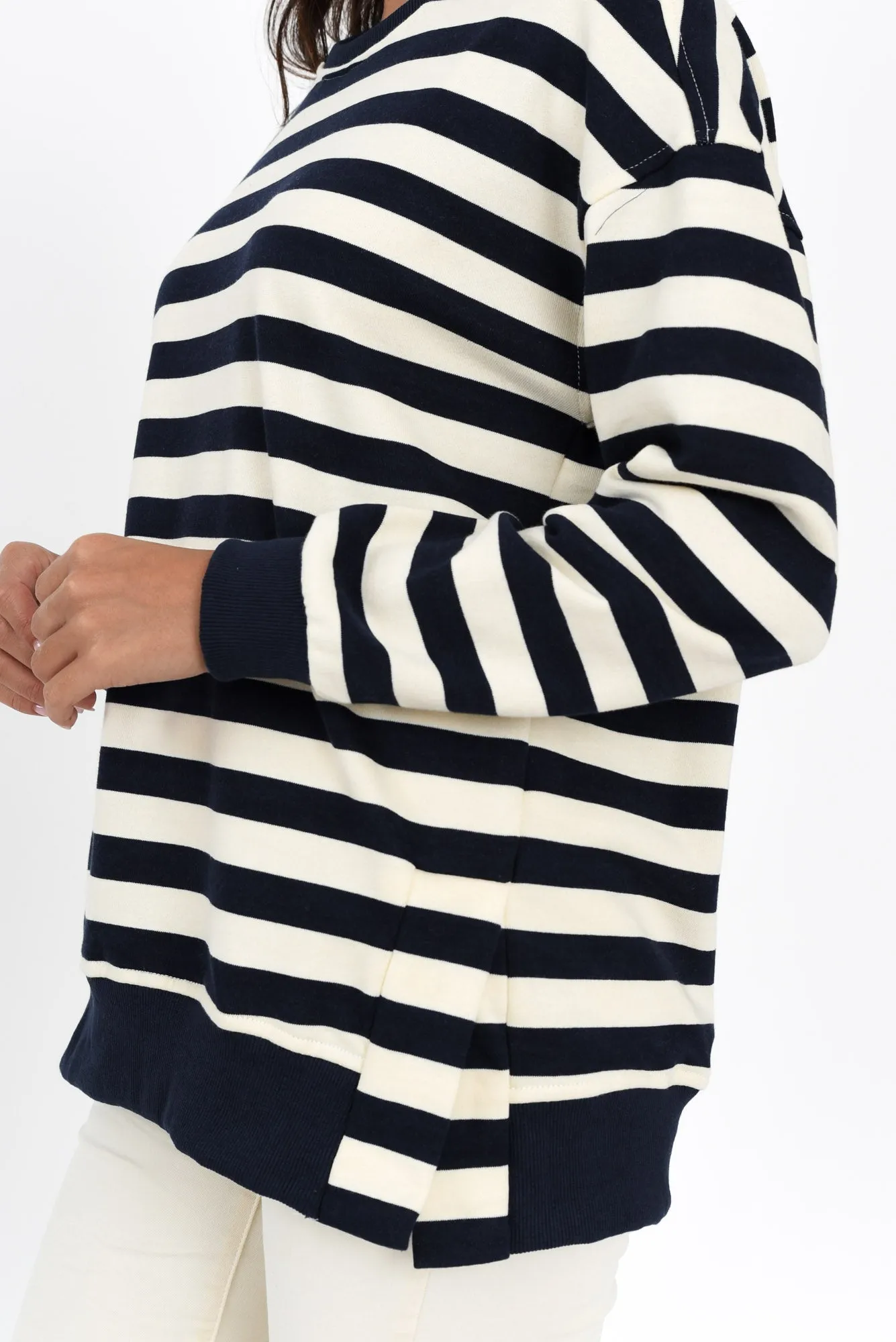 Easy Navy Stripe Cotton Crew Sweatshirt sold by Blue Bungalow product image thumbnail 5