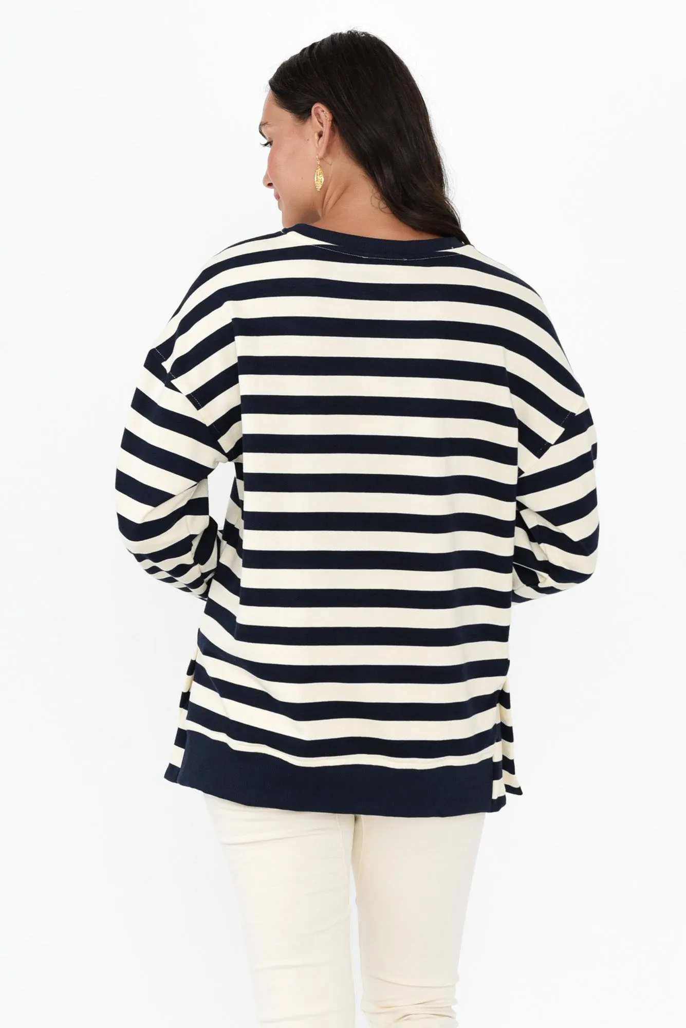 Easy Navy Stripe Cotton Crew Sweatshirt sold by Blue Bungalow product image thumbnail 4