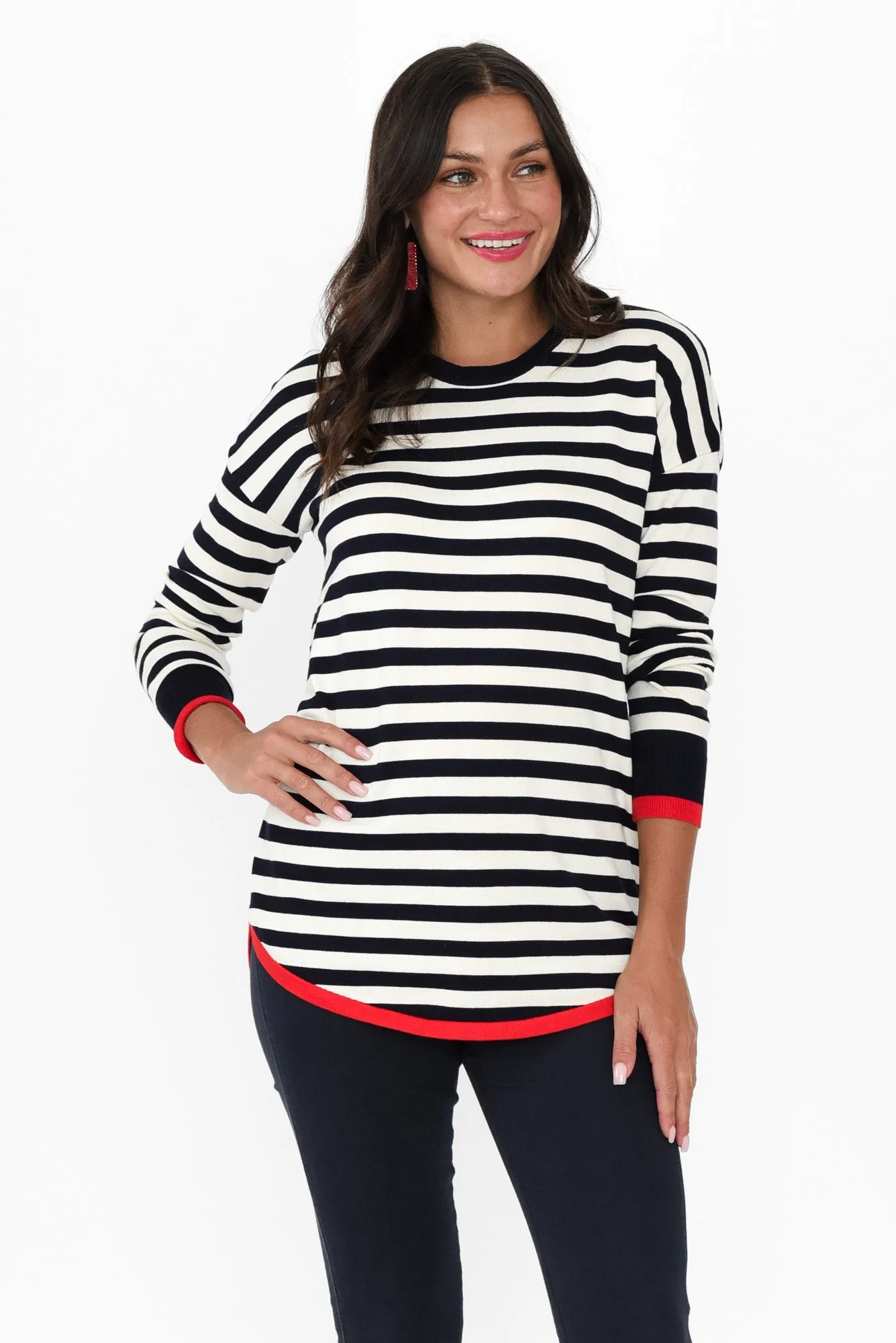 Sophie Navy Contrast Knit Jumper sold by Blue Bungalow
