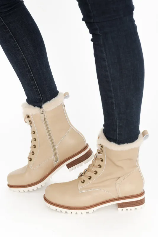 Ainslie Cream Leather Faux Fur Boot sold by Blue Bungalow