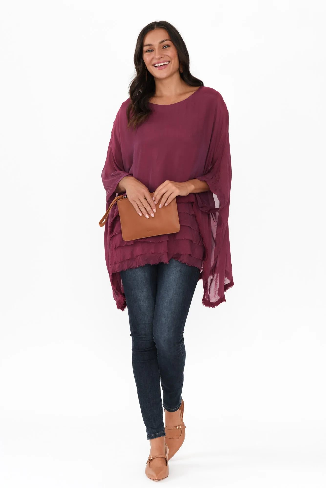 Amulet Burgundy Silk Frayed Layer Top sold by Blue Bungalow product image thumbnail 2