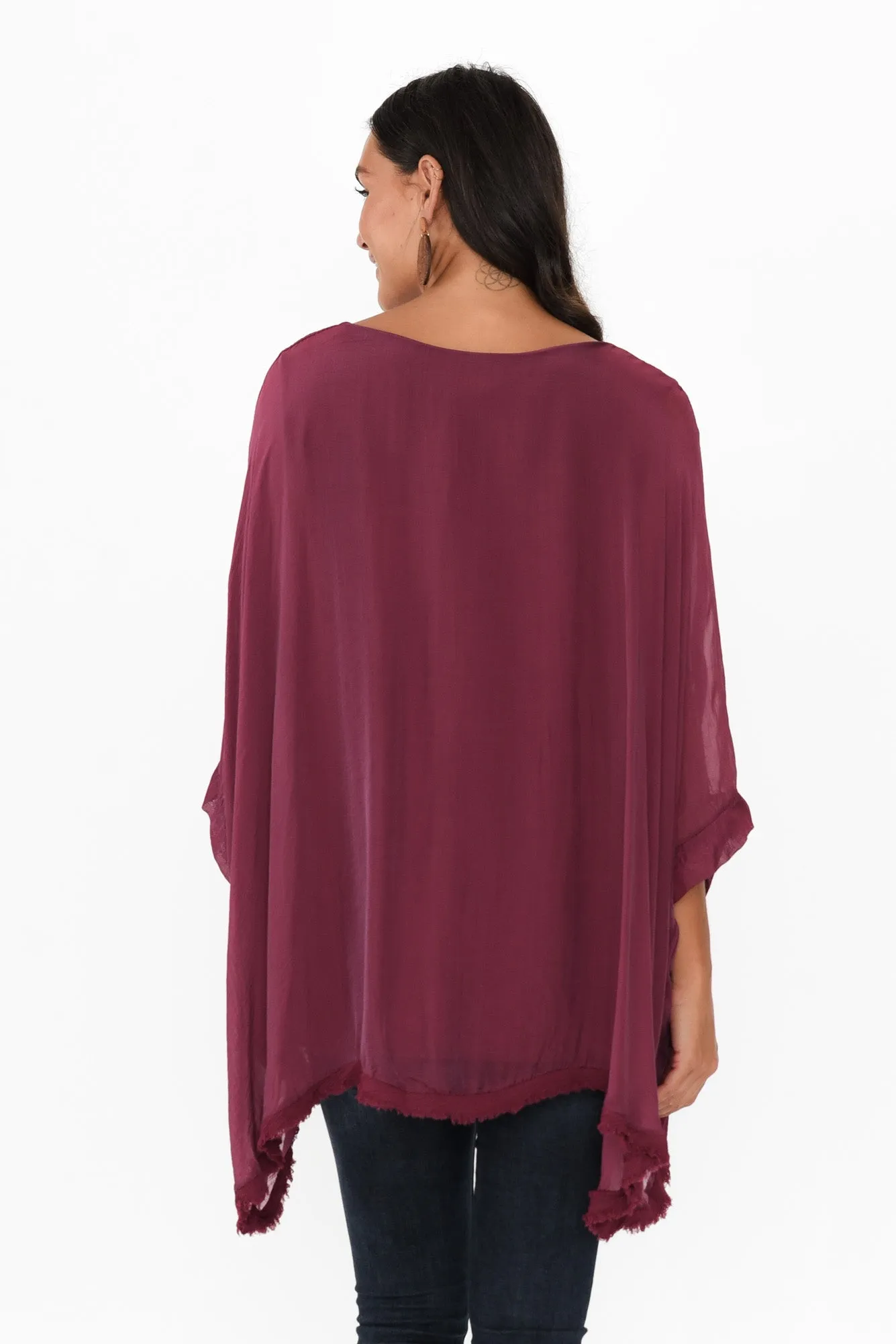 Amulet Burgundy Silk Frayed Layer Top sold by Blue Bungalow product image thumbnail 4