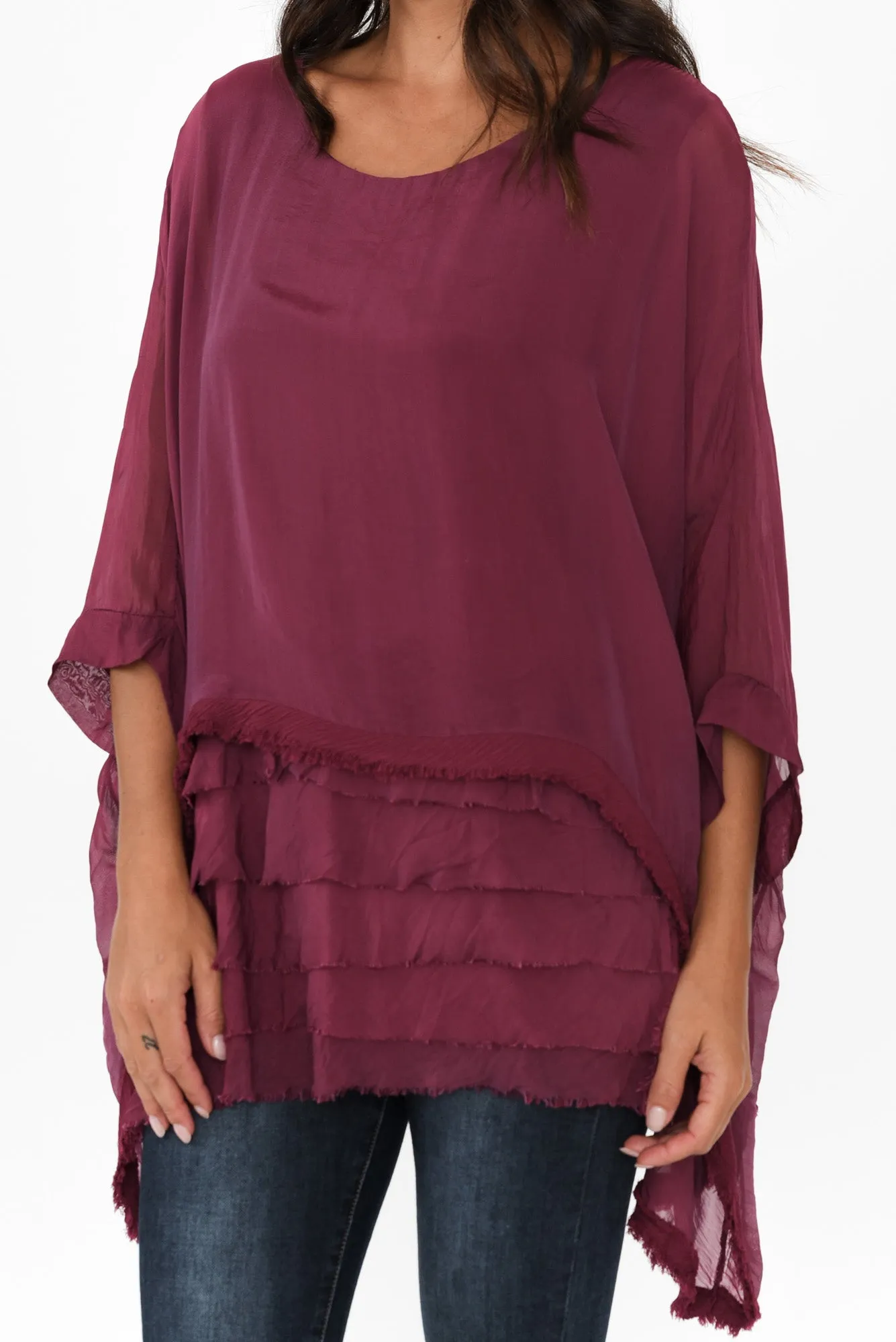 Amulet Burgundy Silk Frayed Layer Top sold by Blue Bungalow product image thumbnail 5