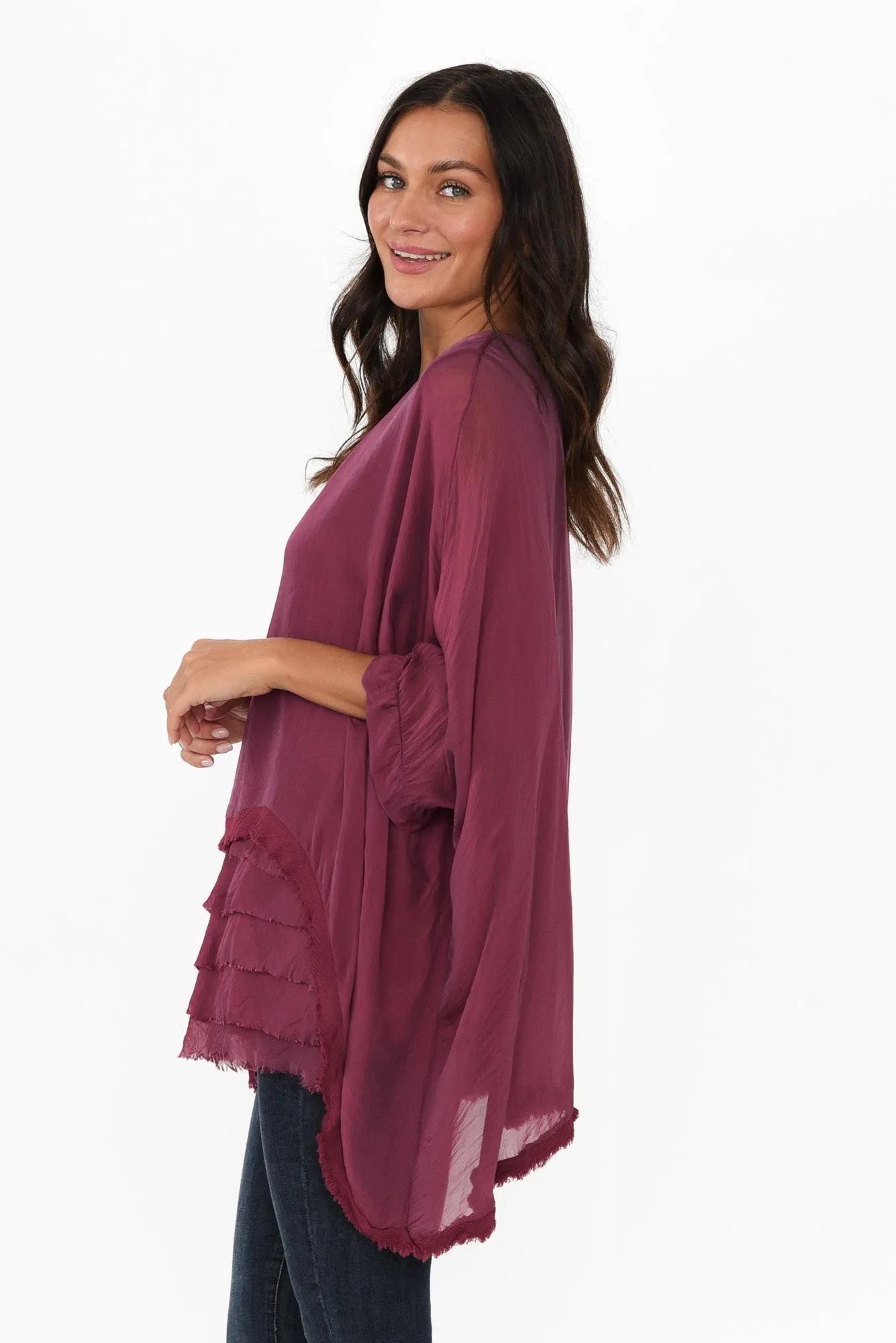 Amulet Burgundy Silk Frayed Layer Top sold by Blue Bungalow product image thumbnail 3