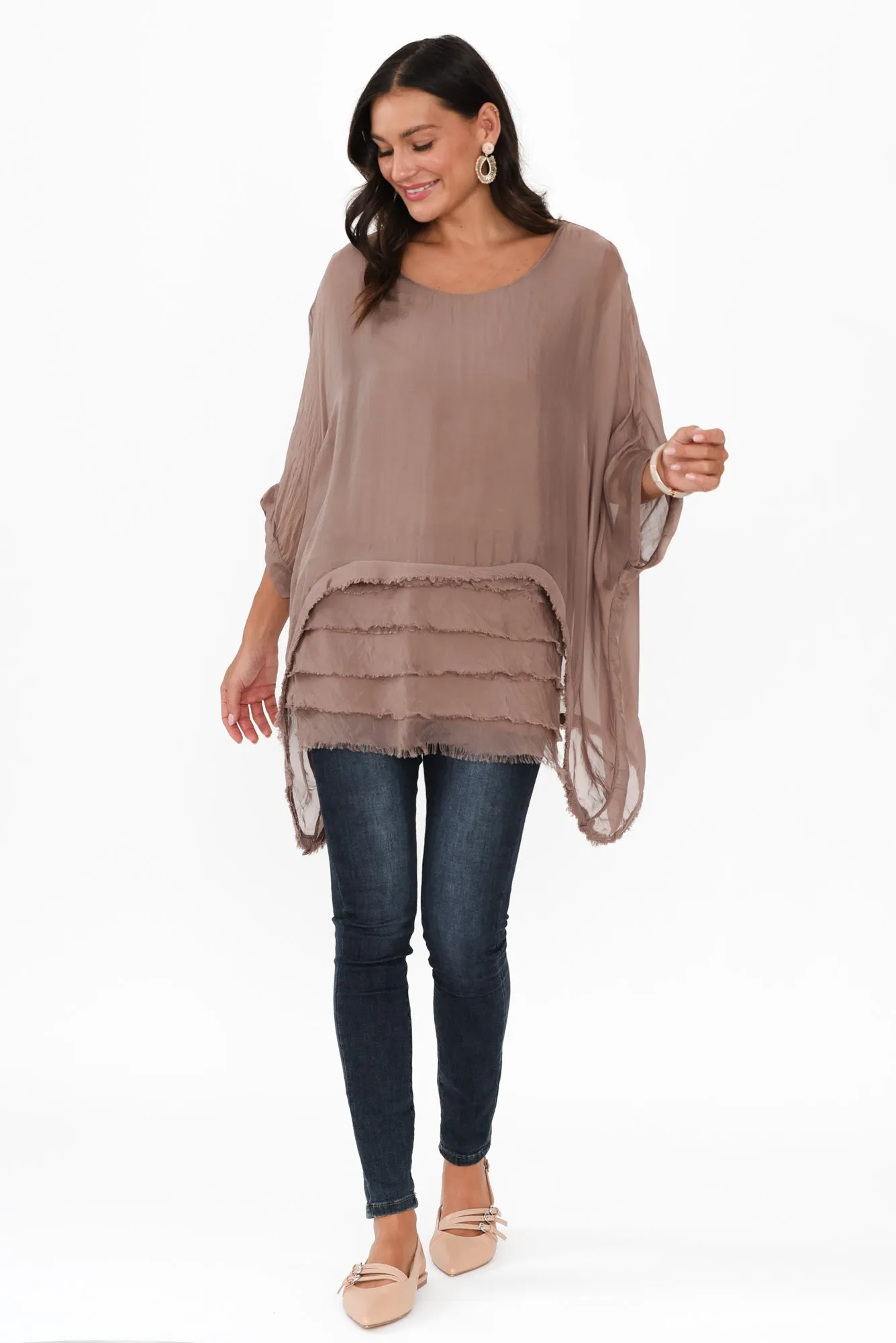 Amulet Mocha Silk Frayed Layer Top sold by Blue Bungalow product image thumbnail 2