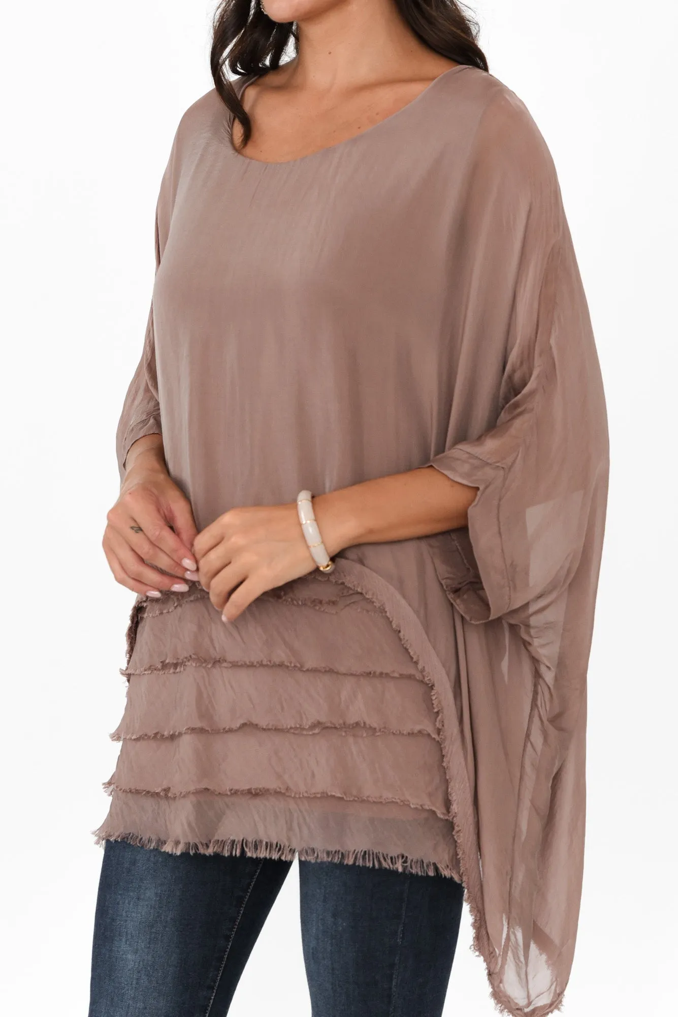 Amulet Mocha Silk Frayed Layer Top sold by Blue Bungalow product image thumbnail 5