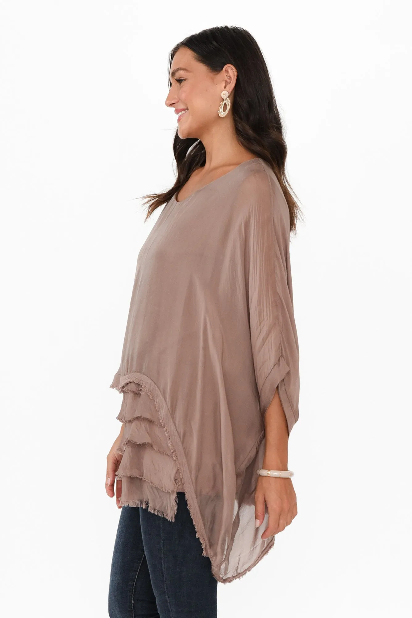 Amulet Mocha Silk Frayed Layer Top sold by Blue Bungalow product image thumbnail 3