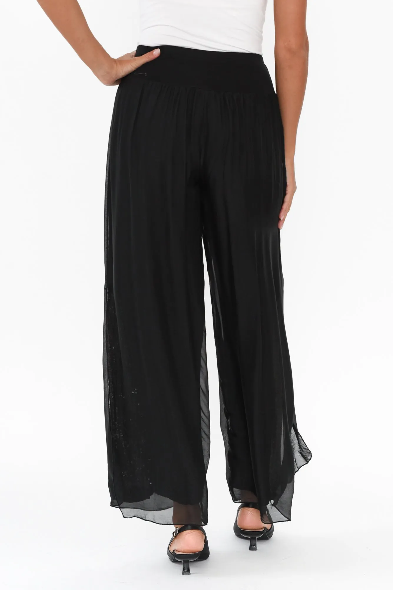 Karolina Black Silk Sequin Pants sold by Blue Bungalow product image thumbnail 4