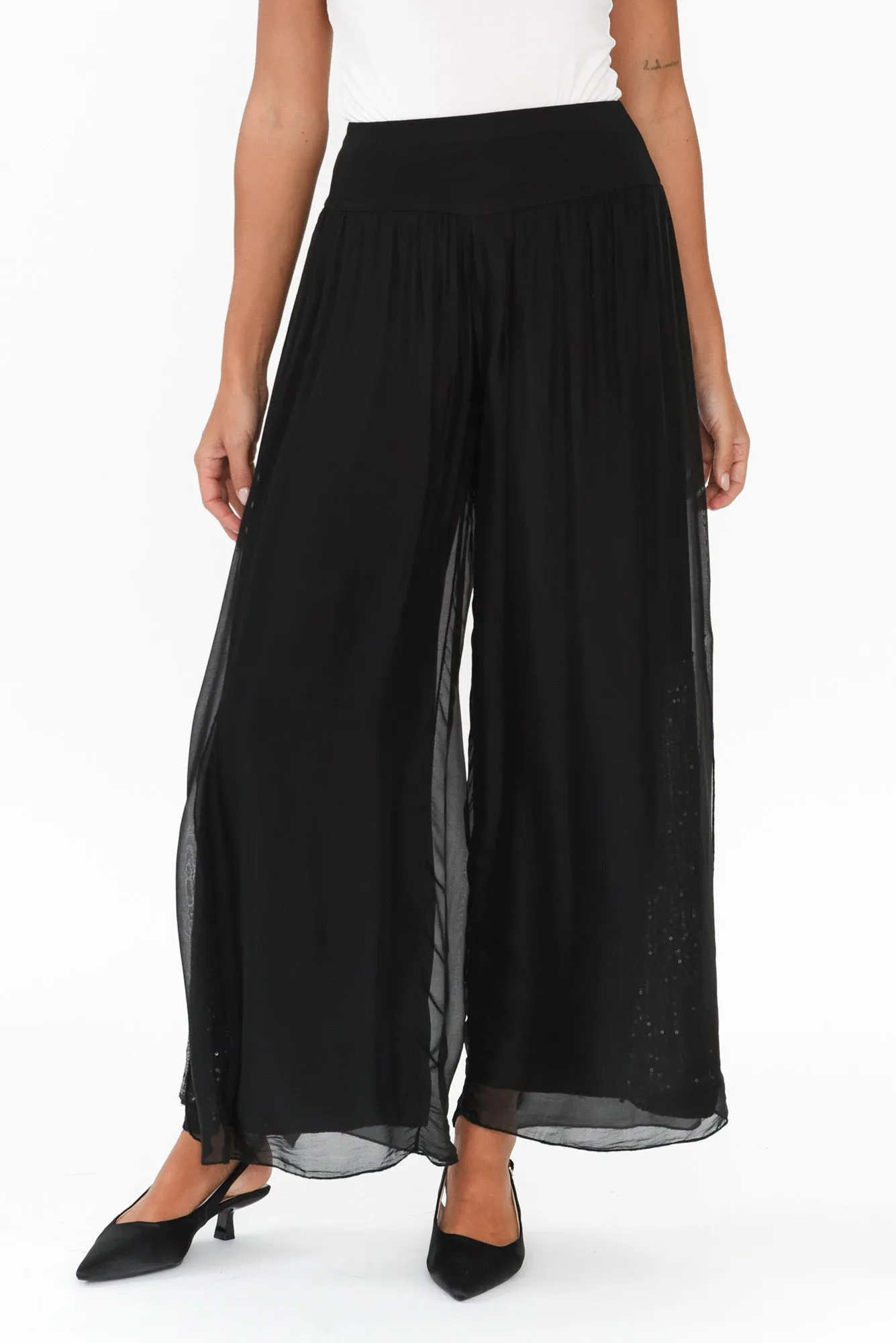Karolina Black Silk Sequin Pants sold by Blue Bungalow
