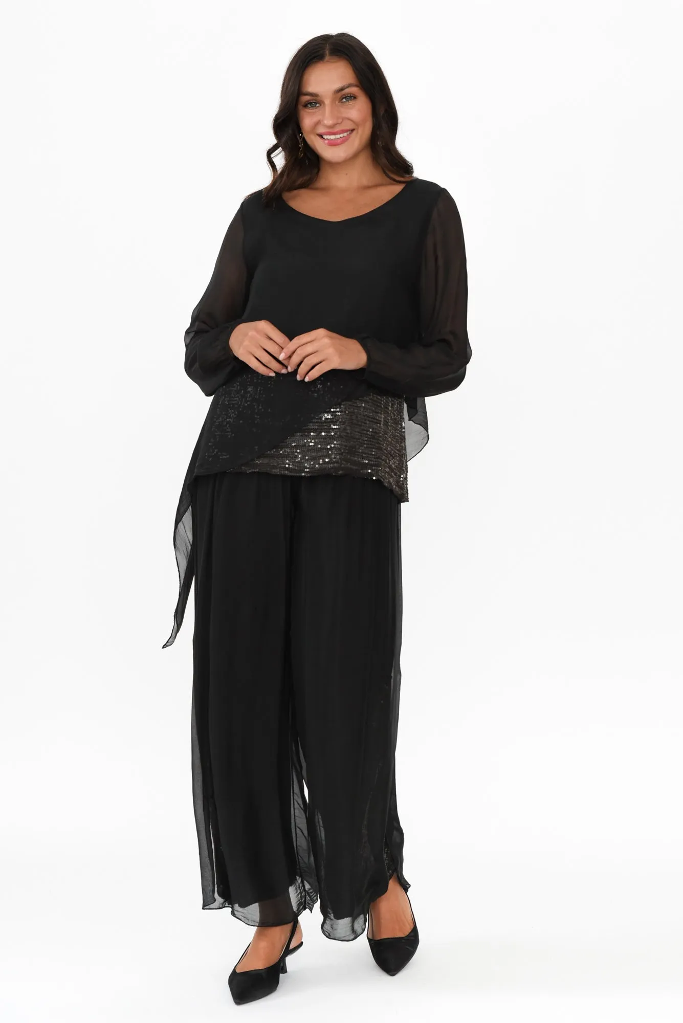 Karolina Black Silk Sequin Pants sold by Blue Bungalow product image thumbnail 2