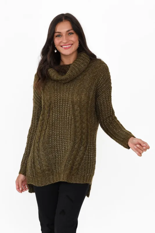 Marisa Dark Green Roll Neck Knit Jumper sold by Blue Bungalow