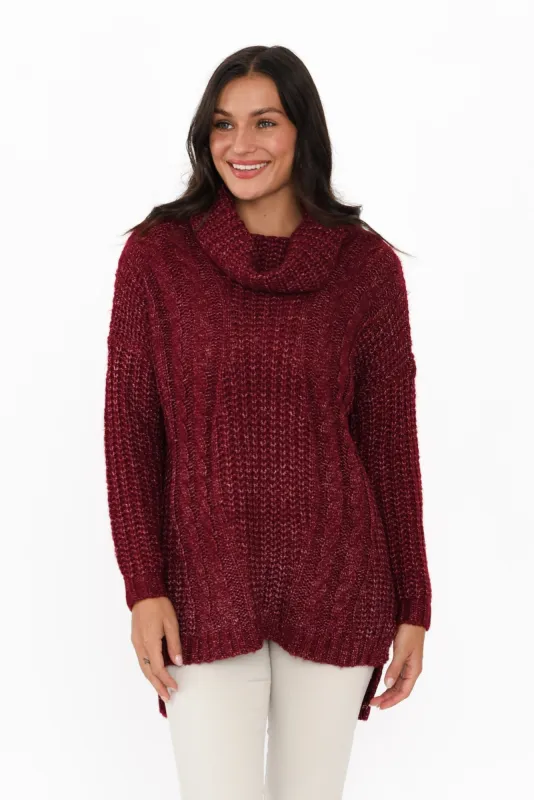 Marisa Wine Roll Neck Knit Jumper sold by Blue Bungalow