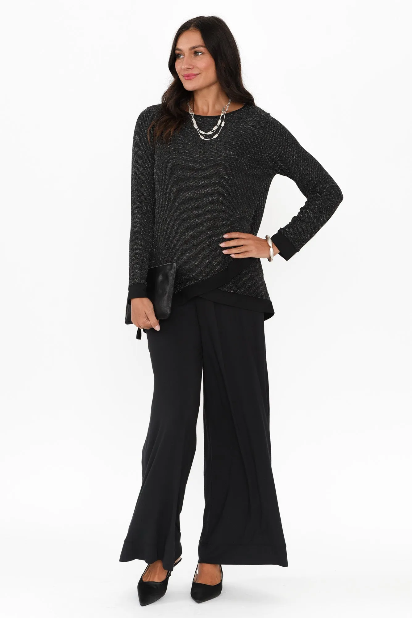 Elke Black Shimmer Cotton Knit Top sold by Blue Bungalow product image thumbnail 2