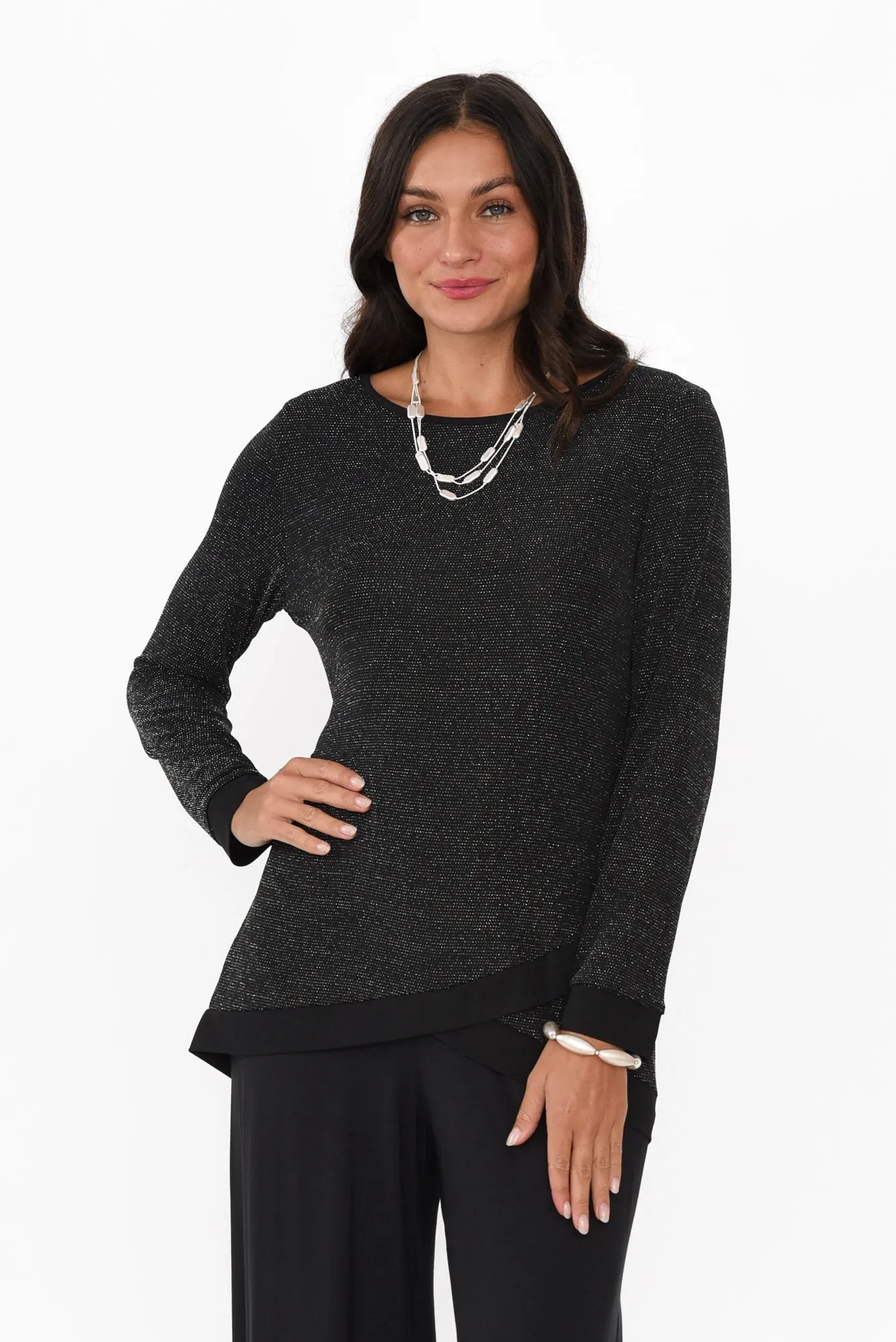 Elke Black Shimmer Cotton Knit Top sold by Blue Bungalow