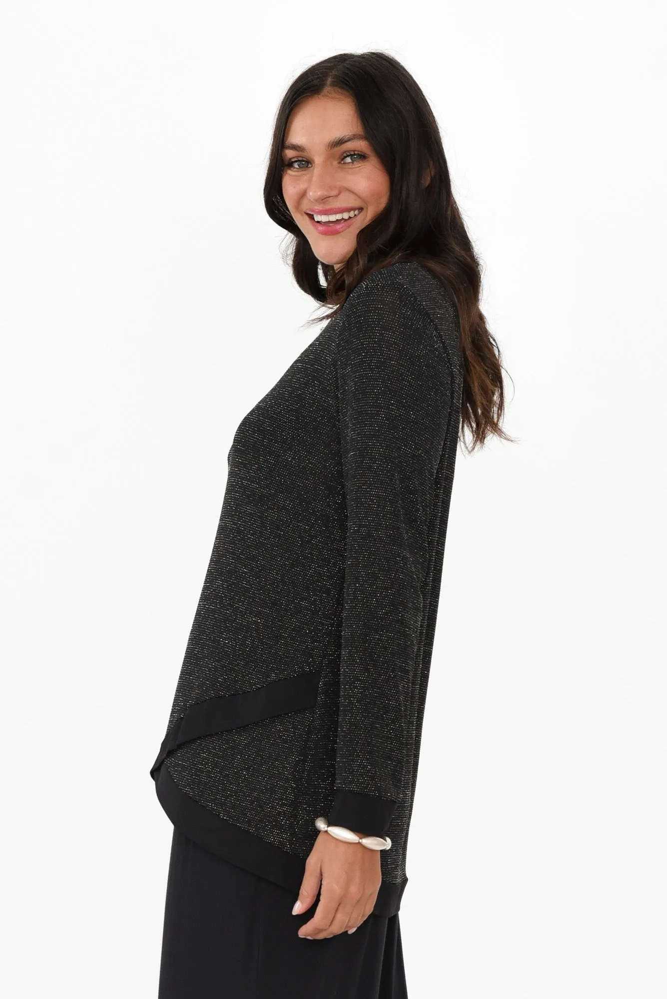 Elke Black Shimmer Cotton Knit Top sold by Blue Bungalow product image thumbnail 3