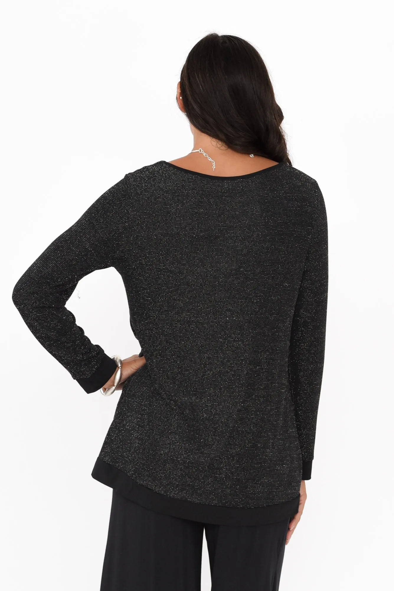 Elke Black Shimmer Cotton Knit Top sold by Blue Bungalow product image thumbnail 4